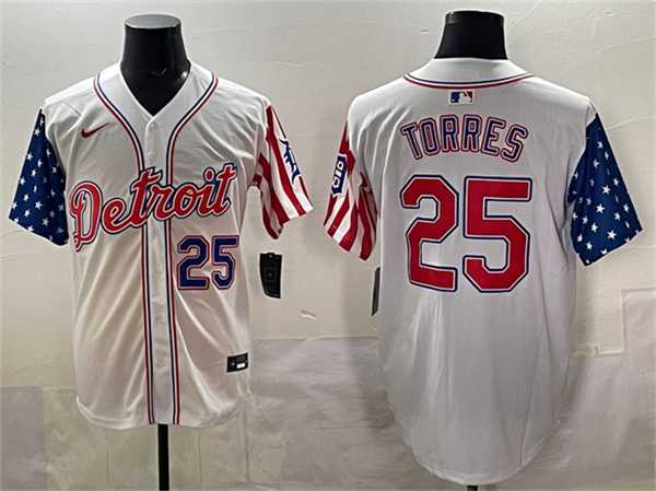 Mens Detroit Tigers #25 Gleyber Torres White 2025 Memorial Day Vapor Premier Limited Stitched Jersey