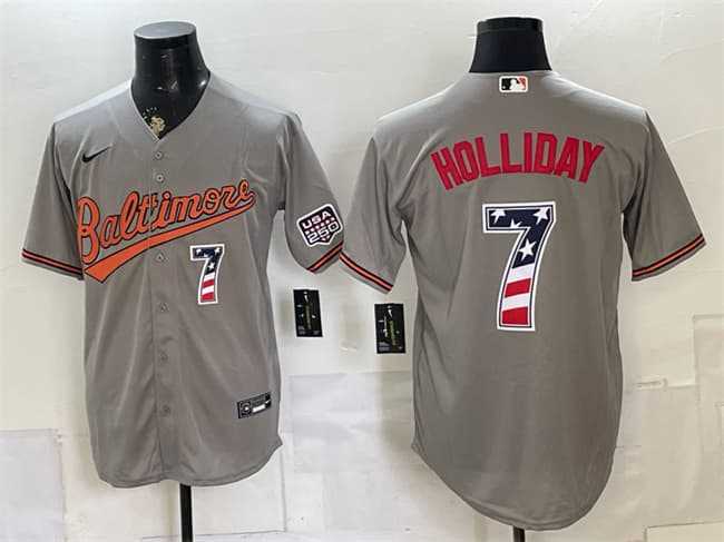 Mens Baltimore Orioles #7 Jackson Holliday Gray USA 250 Fourth of July Home Stitched Jersey Dzhi->baltimore orioles->MLB Jersey