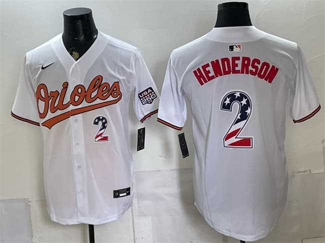 Mens Baltimore Orioles #2 Gunnar Henderson White USA 250 Fourth of July Home Stitched Jersey Dzhi->baltimore orioles->MLB Jersey
