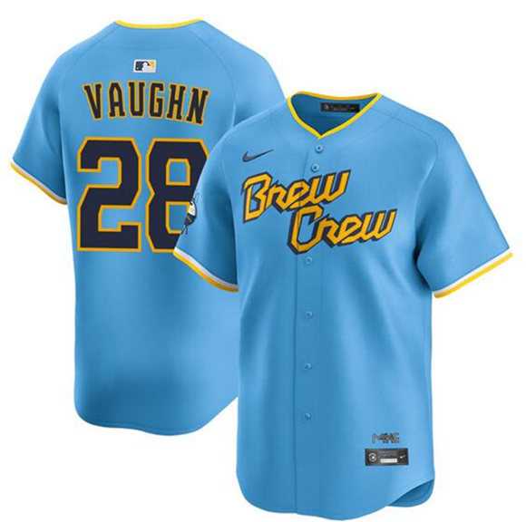 Mens Milwaukee Brewers #28 Andrew Vaughn Powder Blue City Connect Limited Stitched Jersey Dzhi