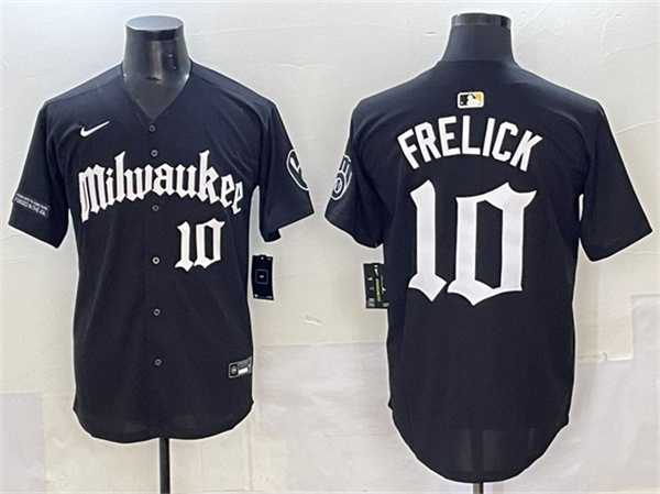 Mens Milwaukee Brewers #10 Sal Frelick Black Gothic 414 Shadows Edition Vapor Premier Limited Stitched Jersey