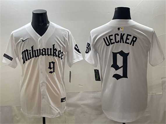 Mens Milwaukee Brewers #9 Bob Uecker White Gothic 414 Shadows Edition Vapor Premier Limited Stitched Jersey
