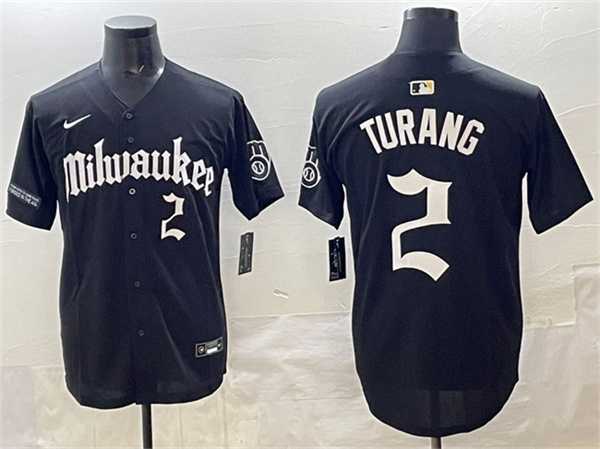 Mens Milwaukee Brewers #2 Brice Turang Black Gothic 414 Shadows Edition Vapor Premier Limited Stitched Jersey