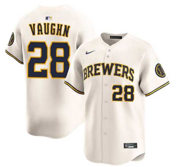 Mens Milwaukee Brewers #28 Andrew Vaughn Cream Limited Stitched Jersey Dzhi