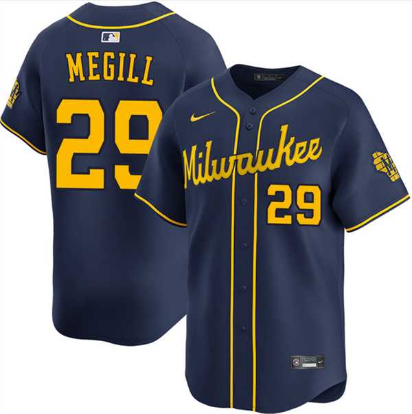 Mens Milwaukee Brewers #29 Trevor Megill Navy Alternate Limited Stitched Jersey Dzhi