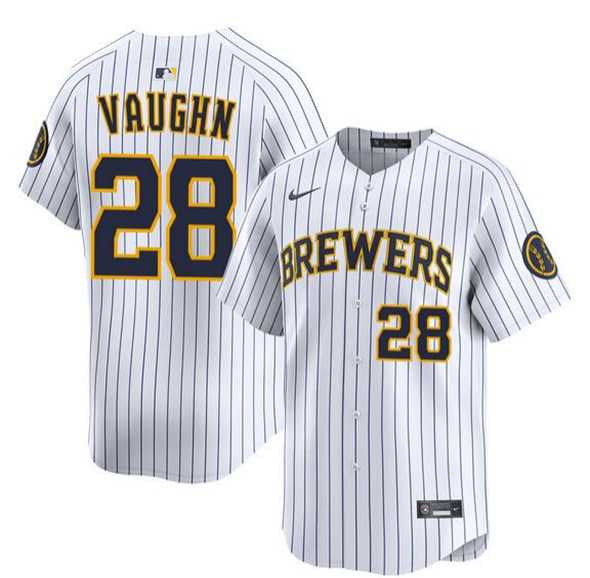 Mens Milwaukee Brewers #28 Andrew Vaughn White Alternate Limited Stitched Jersey Dzhi