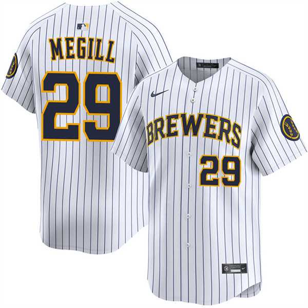 Mens Milwaukee Brewers #29 Trevor Megill White Alternate Limited Stitched Jersey Dzhi