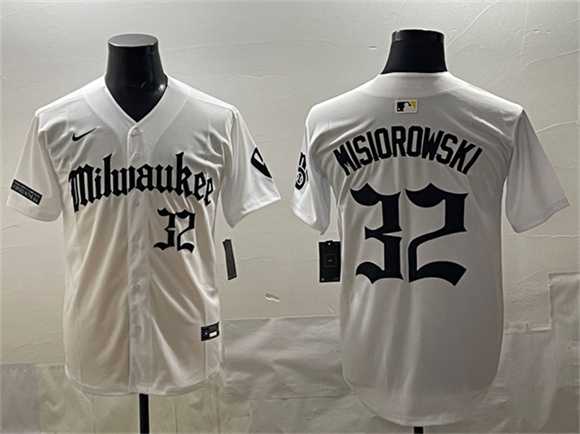 Mens Milwaukee Brewers #32 Jacob Misiorowski White Gothic 414 Shadows Edition Vapor Premier Limited Stitched Jersey
