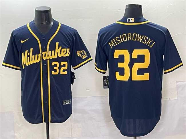 Mens Milwaukee Brewers #32 Jacob Misiorowski Navy 2025 With Patch Stitched Jersey