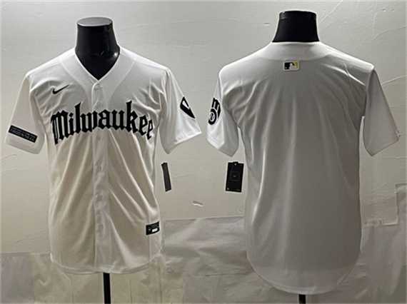 Mens Milwaukee Brewers Blank White Gothic 414 Shadows Edition Vapor Premier Limited Stitched Jersey