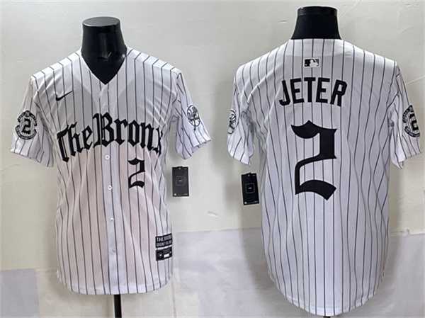 Mens New York Yankees #2 Derek Jeter White Pinstripe Gothic Legacy Edition Vapor Premier Limited Stitched Jersey