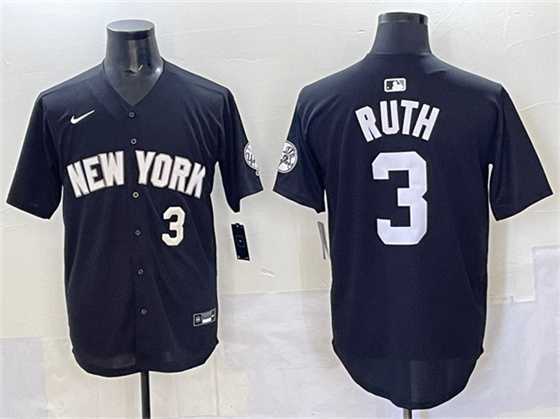 Mens New York Yankees #3 Babe Ruth Black Limited Stitched Jersey