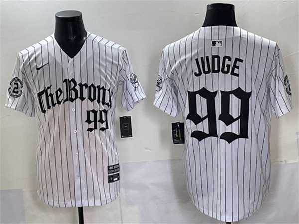Mens New York Yankees #99 Aaron Judge White Pinstripe Gothic Legacy Edition Vapor Premier Limited Stitched Jersey
