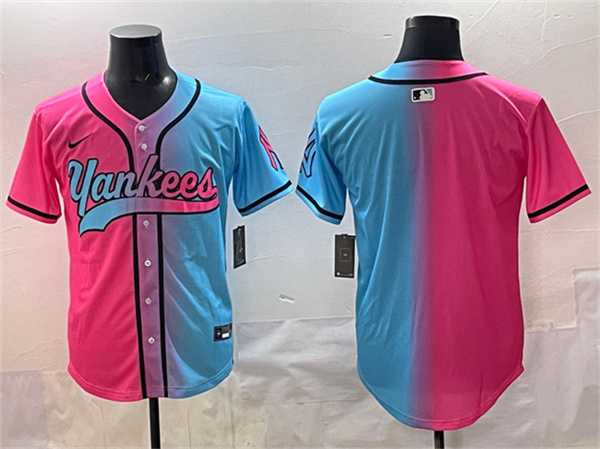 Mens New York Yankees Blank Pink Blue Limited Stitched Jersey