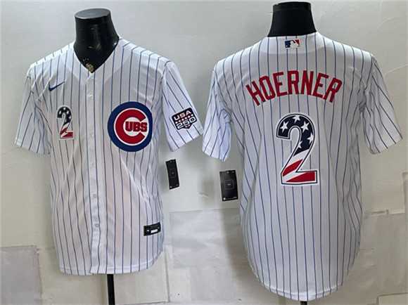 Mens Chicago Cubs #2 Nico Hoerner White 2026 USA 250 Fourth of July Home Stadium Stitched Jersey Dzhi->chicago cubs->MLB Jersey