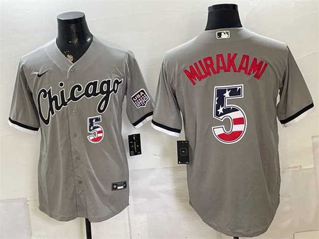 Mens Chicago White Sox #5 Munetaka Murakami Gray 2026 USA 250 Fourth of July Stitched Jersey Dzhi->chicago white sox->MLB Jersey