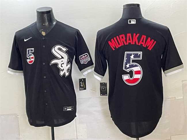 Mens Chicago White Sox #5 Munetaka Murakami Black 2026 USA 250 Fourth of July Stitched Jersey Dzhi->chicago white sox->MLB Jersey