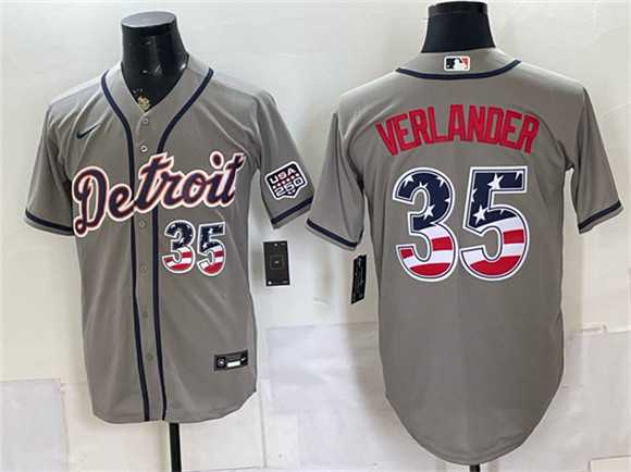 Mens Detroit Tigers #35 Justin Verlander Gray 2026 USA 250 Fourth of July Stitched Jersey Dzhi->detroit tigers->MLB Jersey