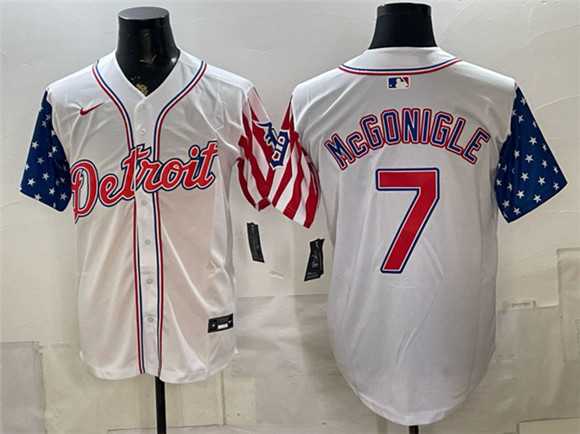 Mens Detroit Tigers #7 Kevin McGonigle 2026 White USA Flag Vapor Premier Limited Stitched Jersey Dzhi->detroit tigers->MLB Jersey