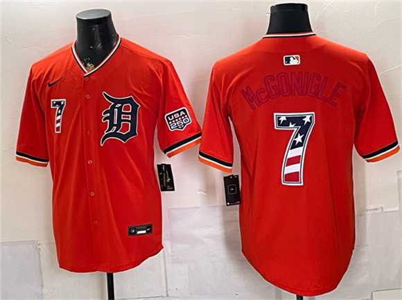 Mens Detroit Tigers #7 Kevin McGonigle Orange 2026 USA 250 Fourth of July Stitched Jersey Dzhi->detroit tigers->MLB Jersey