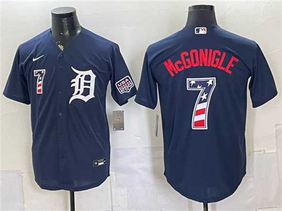 Mens Detroit Tigers #7 Kevin McGonigle Navy 2026 USA 250 Fourth of July Stitched Jersey Dzhi->detroit tigers->MLB Jersey