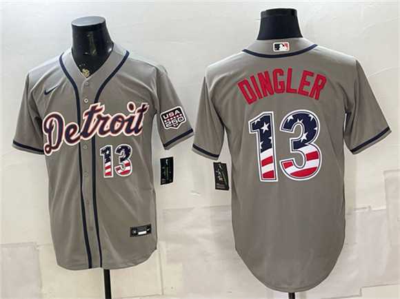 Mens Detroit Tigers #13 Dillon Dingler Gray 2026 USA 250 Fourth of July Stitched Jersey Dzhi->detroit tigers->MLB Jersey