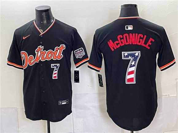 Mens Detroit Tigers #7 Kevin McGonigle Black 2026 USA 250 Fourth of July Stitched Jersey Dzhi->detroit tigers->MLB Jersey