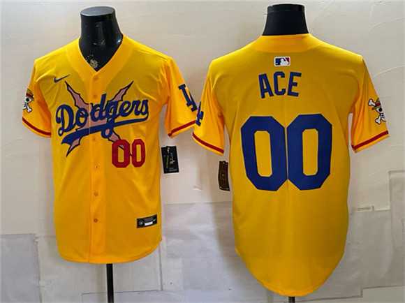 Mens Los Angeles Dodgers x One Piece #00 Ace Yellow Vapor Premier Limited Stitched Jersey Dzhi->los angeles dodgers->MLB Jersey