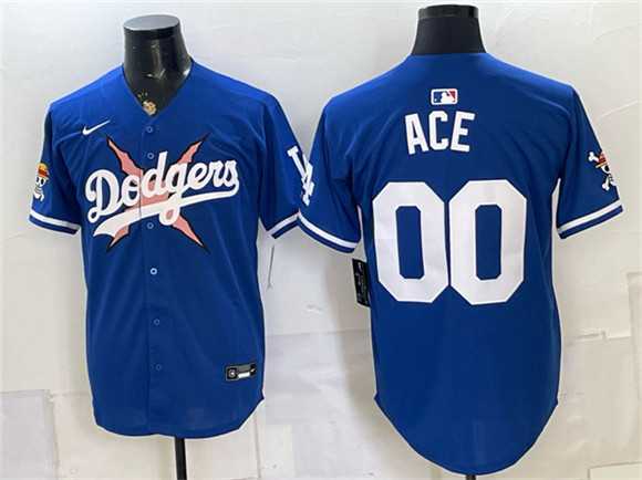 Mens Los Angeles Dodgers x One Piece #00 Ace Royal Vapor Premier Limited Stitched Jersey Dzhi->los angeles dodgers->MLB Jersey