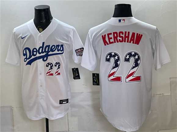 Mens Los Angeles Dodgers #22 Clayton Kershaw White USA 250 Fourth of July Home Stitched Jersey Dzhi->los angeles dodgers->MLB Jersey