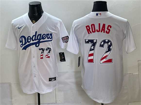 Mens Los Angeles Dodgers #72 Miguel Rojas White USA 250 Fourth of July Home Stitched Jersey Dzhi->los angeles dodgers->MLB Jersey