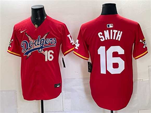 Mens Los Angeles Dodgers x One Piece #16 Will Smith Red Vapor Premier Limited Stitched Jersey Dzhi->los angeles dodgers->MLB Jersey