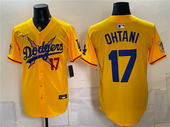 Mens Los Angeles Dodgers x One Piece #17 Shohei Ohtani Yellow Vapor Premier Limited Stitched Jersey Dzhi->los angeles dodgers->MLB Jersey