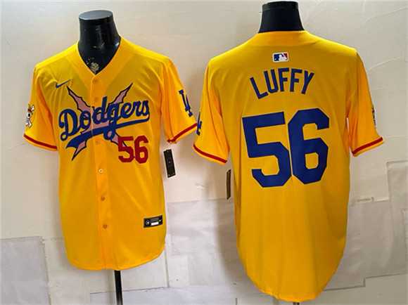 Mens Los Angeles Dodgers x One Piece #56 Luffy Yellow Vapor Premier Limited Stitched Jersey Dzhi->los angeles dodgers->MLB Jersey