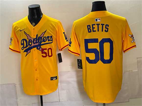Mens Los Angeles Dodgers x One Piece #50 Mookie Betts Yellow Vapor Premier Limited Stitched Jersey Dzhi->los angeles dodgers->MLB Jersey
