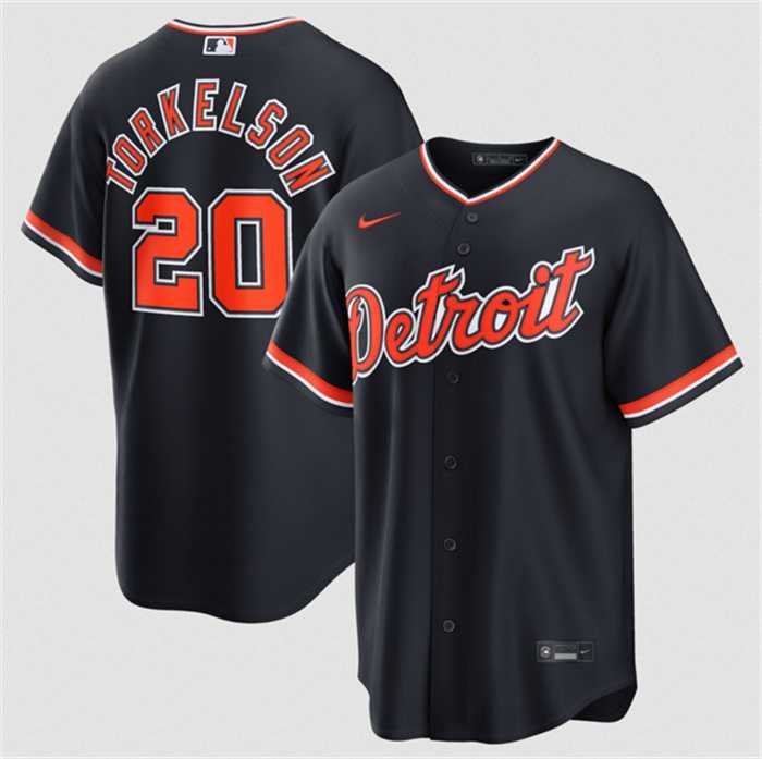 Mens Detroit Tigers #20 Spencer Torkelson Navy Alternate Stitched Jersey Dzhi