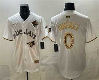 Mens Toronto Blue Jays #0 Andres Gimenez White Gold 2025 American League Champions Limited Jersey