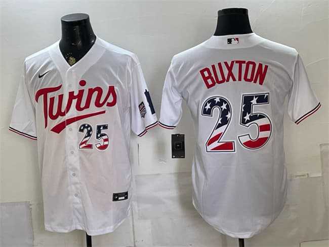 Mens Minnesota Twins #25 Byron Buxton White 2026 USA 250 Fourth of July Stitched Jersey Dzhi->minnesota twins->MLB Jersey