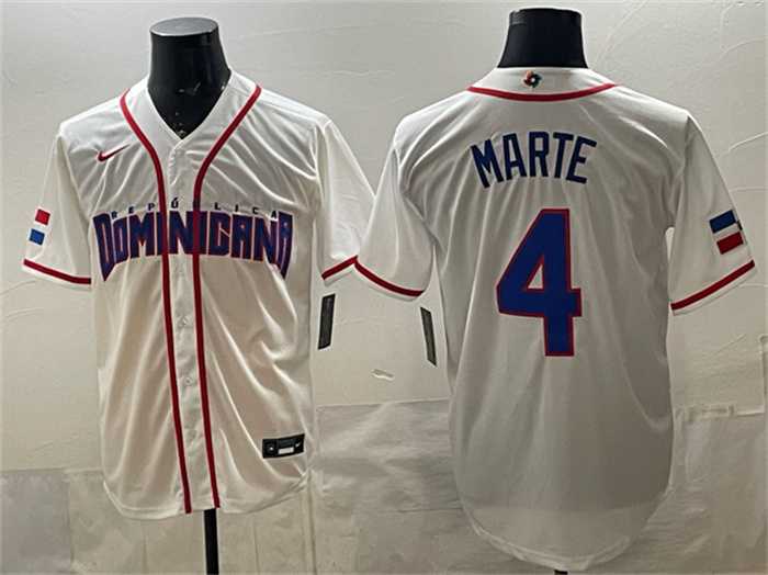 Mens Dominican Republic Baseball #4 Ketel Marte White 2026 World Baseball Classic Home Stadium Stitched Jersey
