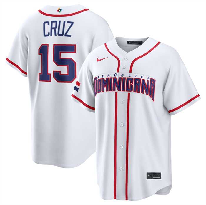 Mens Dominican Republic Baseball #15 Oneil Cruz White 2026 World Baseball Classic Home Stadium Stitched Jersey