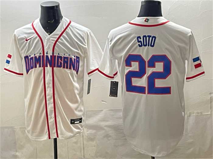 Mens Dominican Republic Baseball #22 Juan Soto White 2026 World Baseball Classic Home Stadium Stitched Jersey