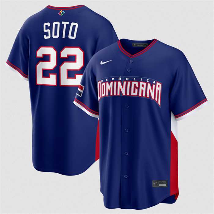 Mens Dominican Republic Baseball #22 Juan Soto Navy 2026 World Baseball Classic Road Stadium Stitched Jersey