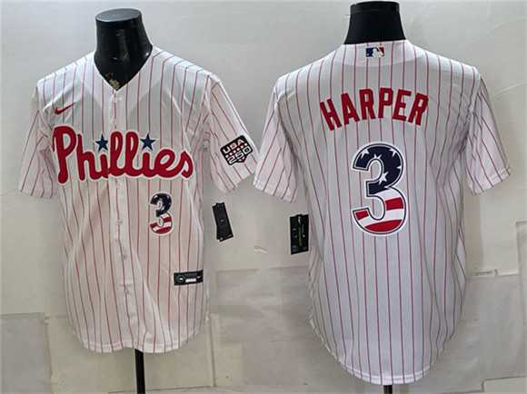Mens Philadelphia Phillies #3 Bryce Harper White USA 250 Fourth of July Home Stitched Jersey Dzhi