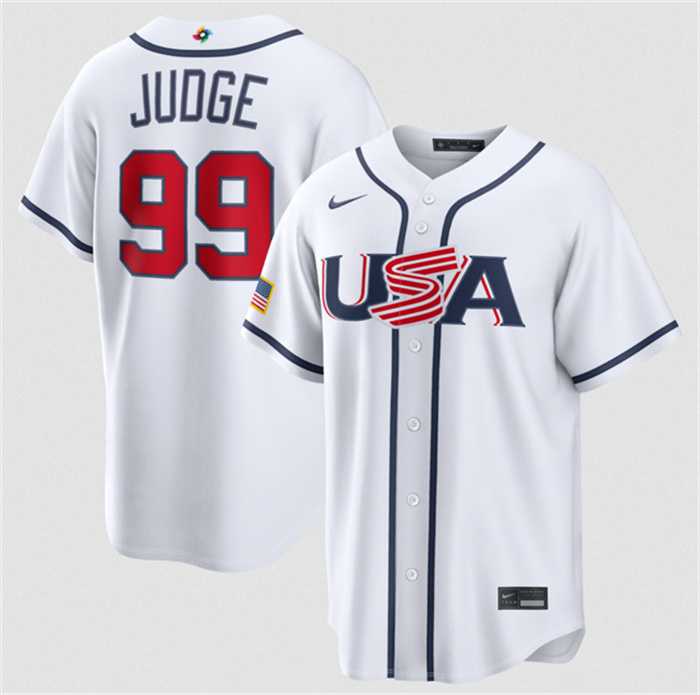 Mens USA Baseball #99 Aaron Judge White 2026 World Baseball Classic Home Stadium Stitched Jersey