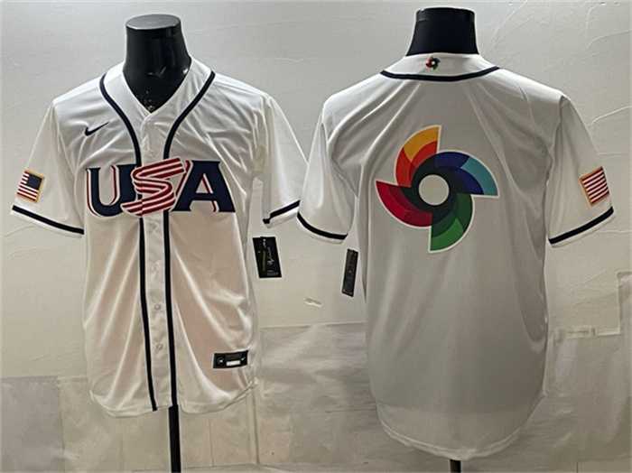Mens USA Baseball Team Big Logo White 2026 World Baseball Classic Home Stadium Stitched Jersey