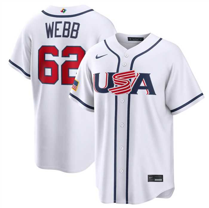 Mens USA Baseball #62 Logan Webb White 2026 World Baseball Classic Home Stadium Stitched Jersey