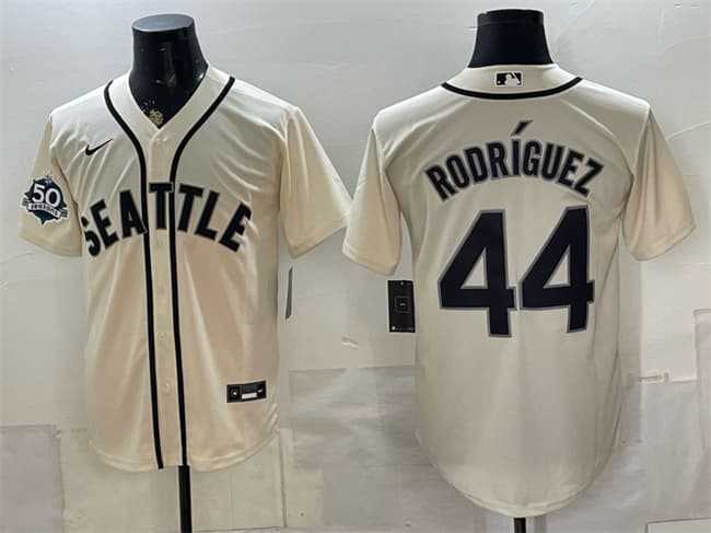 Mens Seattle Mariners #44 Julio Rodriguez Cream 50th Anniversary Alternate Stitched Jersey Dzhi