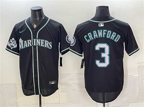 Mens Seattle Mariners #3 J.P. Crawford Black 50th Anniversary Alternate Stitched Jersey Dzhi