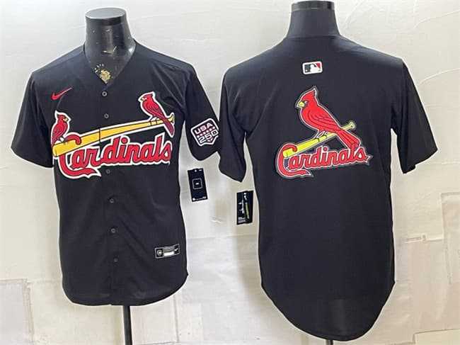 Mens St. Louis Cardinals Team Big Logo Black USA 250 Patch Stitched Jersey Dzhi