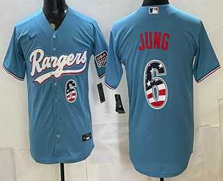 Mens Texas Rangers #6 Josh Jung Blue 2026 USA 250 Fourth of July Stitched Jersey Dzhi->texas rangers->MLB Jersey